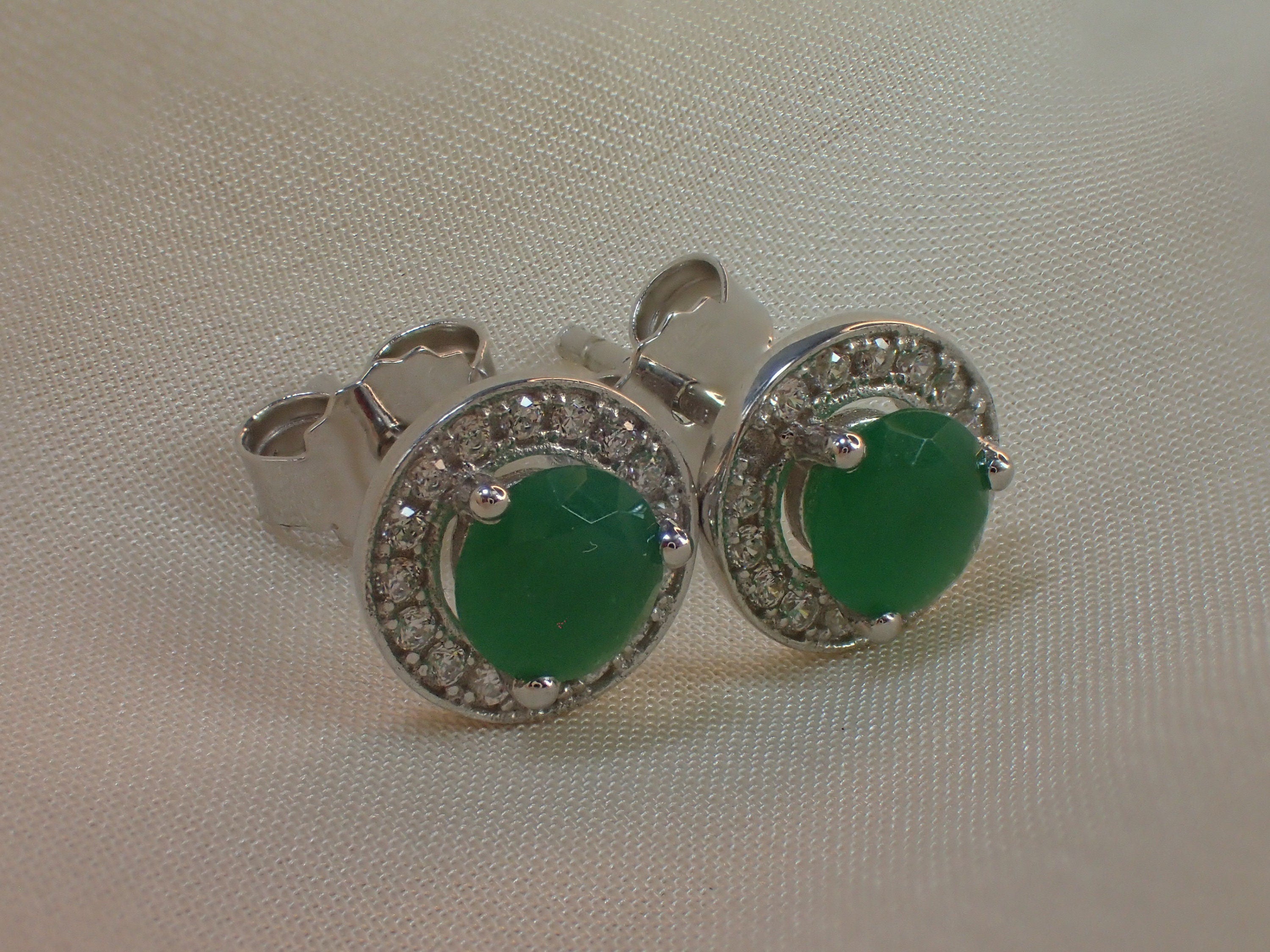 Emerald Halo Stud Earrings / Round Earrings / Everyday Earring / May Birthstone Gift / Classic Earrings